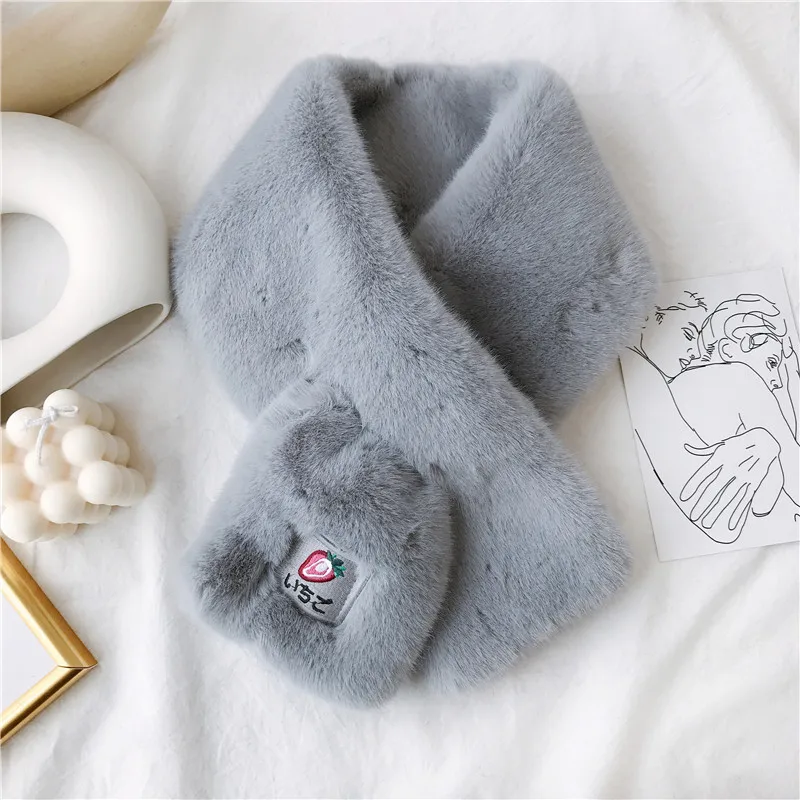 strawberry grey Новинка, Модный мягкий женский шарф с воротником из искусственного кроличьего меха, теплый зимний шарф из плюша и шелка с леопардовым принтом, элегантные шарфы для девушек и девушек - Цвет: strawberry grey