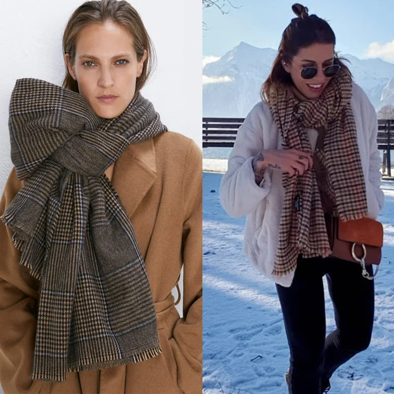 Новый модный винтажный зимний клетчатый кашемировый женский шарф теплый длинный