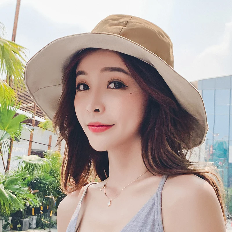 Wide Brim Cotton Bucket Hat Reversible for Women Summer Hiking Anti-sunburn White Fisherman Caps Ladies Fashion Pink Bucket Hat