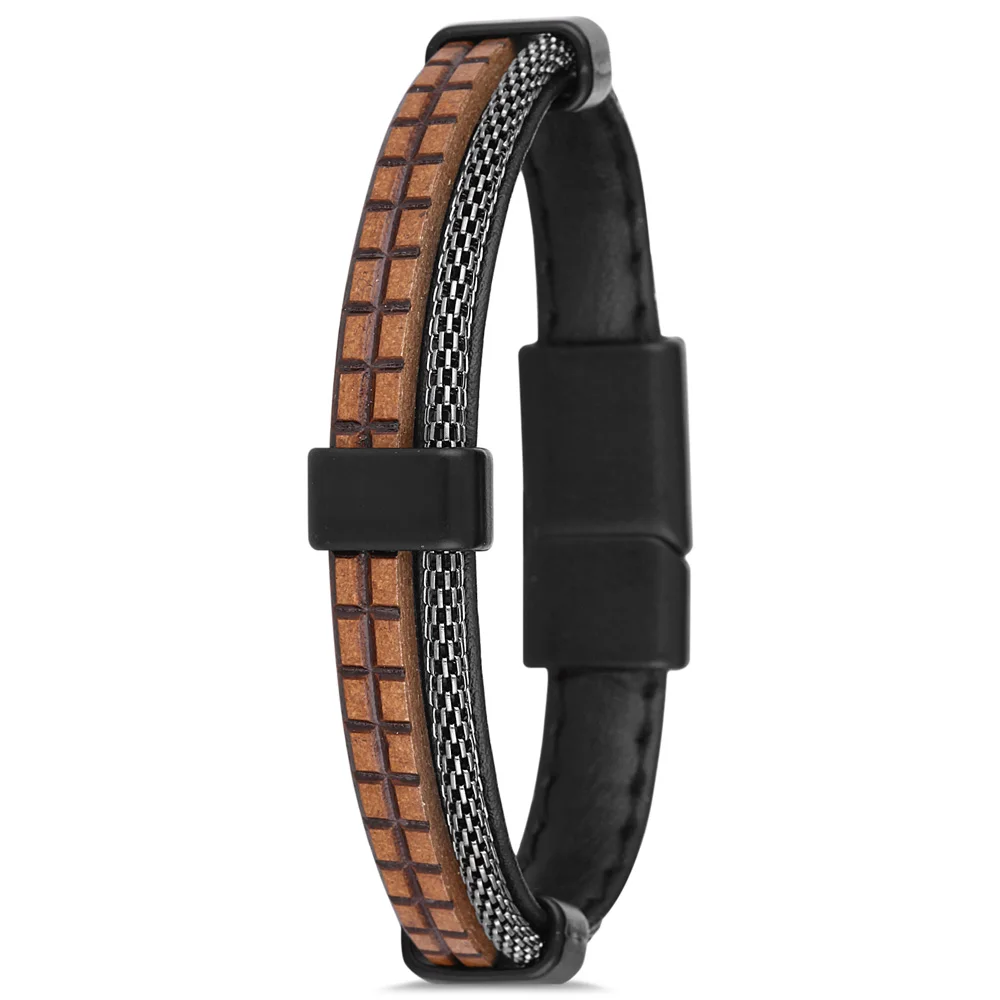 

Parigi PRGJWG119-01 Mens Bracelet Bangles Fashion Jewelry Leather Black Brown Birthday Gift for Mens