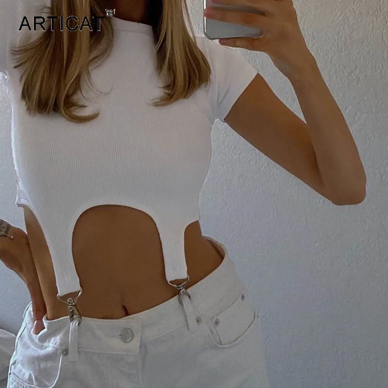 

Articat Fashion Skinny O Neck T-Shirt Women Short Sleeve White Crop Top 2020 Summer Basic Female Slim Casual Streetwear Clothes