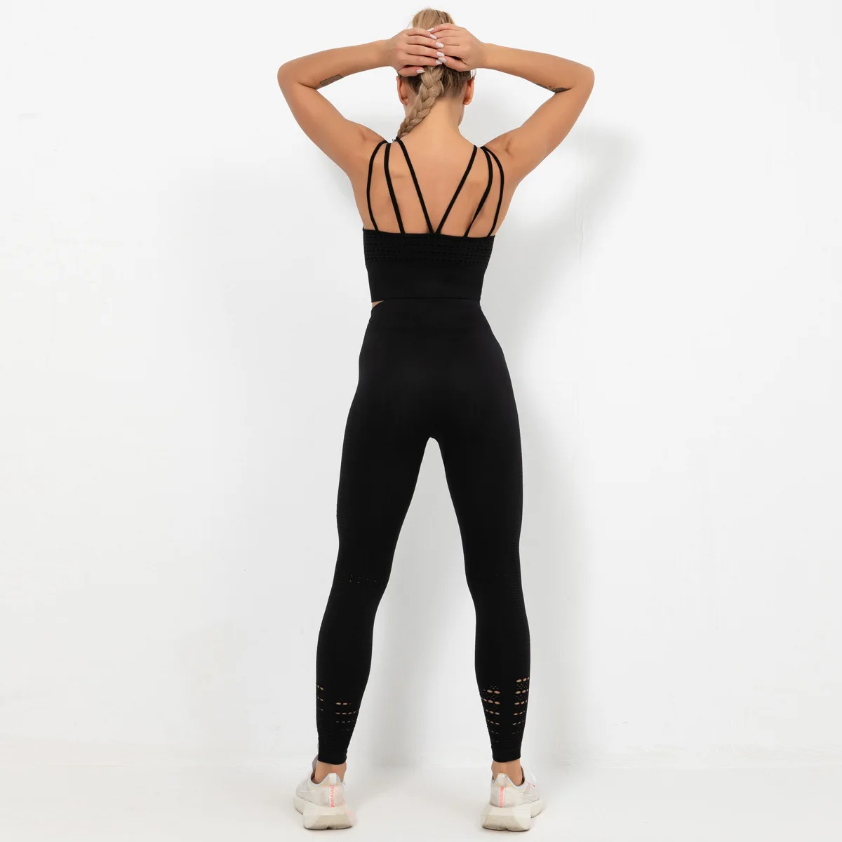 

Stripe Hollow Yoga Set Beauty Back Sports Bras High Waist Leggings Hip Lift Women Track Yoga Suits Sportswear Gym Clothing