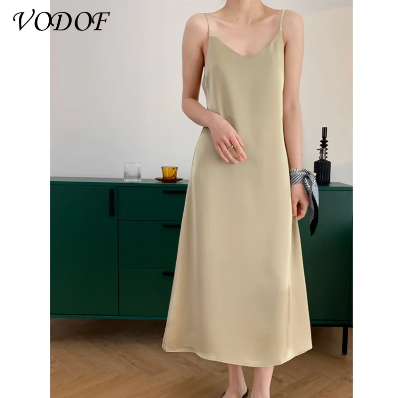 

VODOF Long Prom Dress for Women Spaghetti Strap Backless Midi Party Dresses Summer 2021 Vintage Evening Red White Green Robe