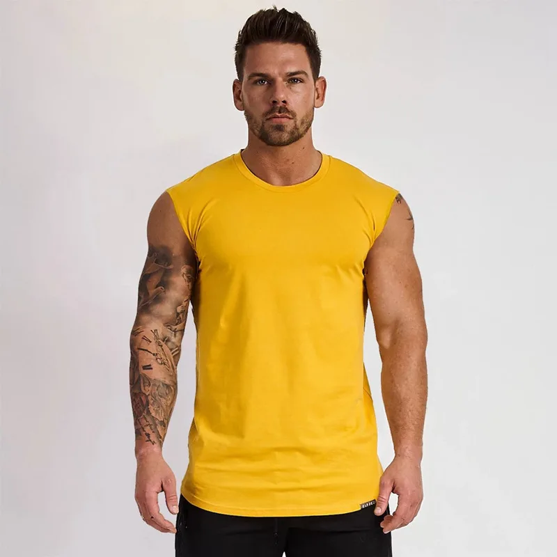 

Pure cotton vest men's sports fitness tight slim bottomed elastic summer sleeveless hurdorts street casual men's 2 Two piece set