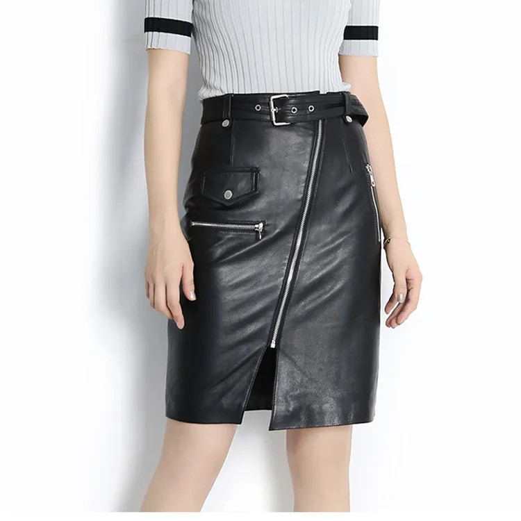 Новая Осенняя юбка из натуральной кожи Женская облегающая овечьей на молнии
