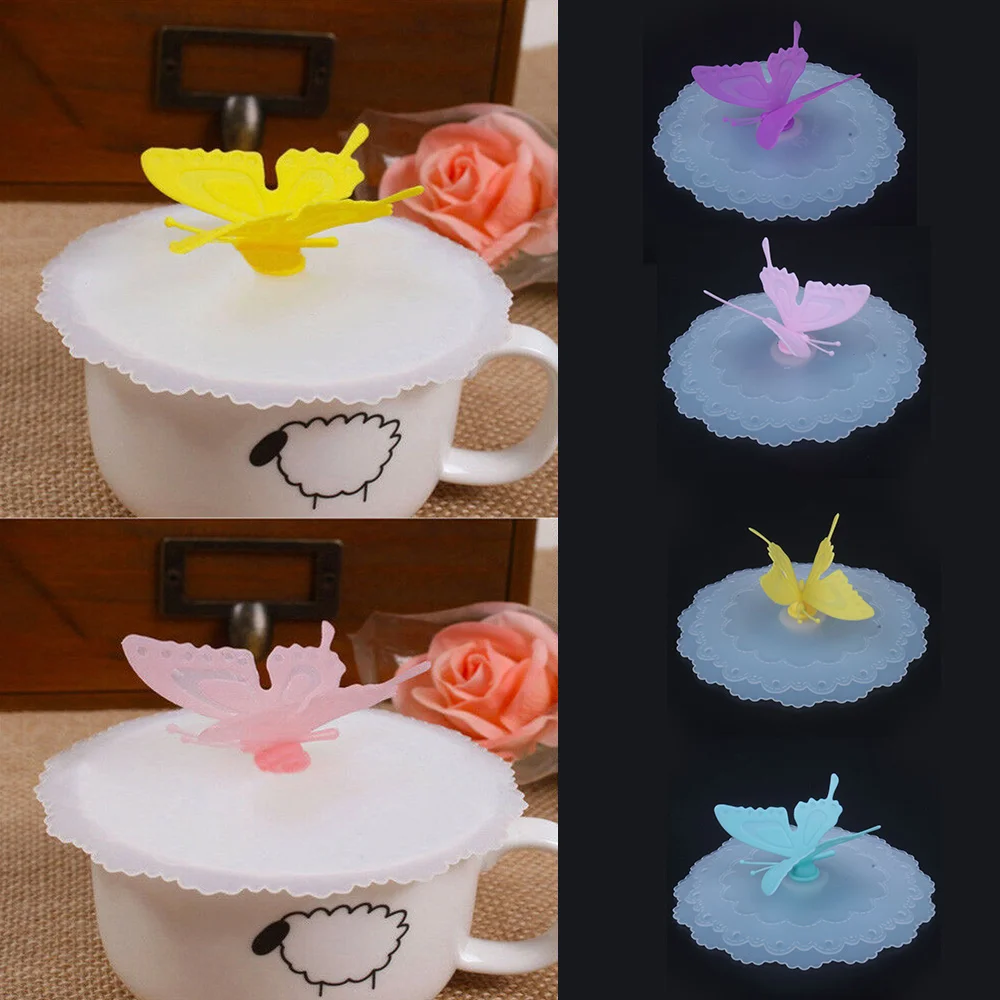 

6pcs Reusable Silicone Mug Lid Cute Butterfly Mug Cover Lace Flowers Lid Seal Anti-dust Glass Ceramic Plastic Tea Cup Cap
