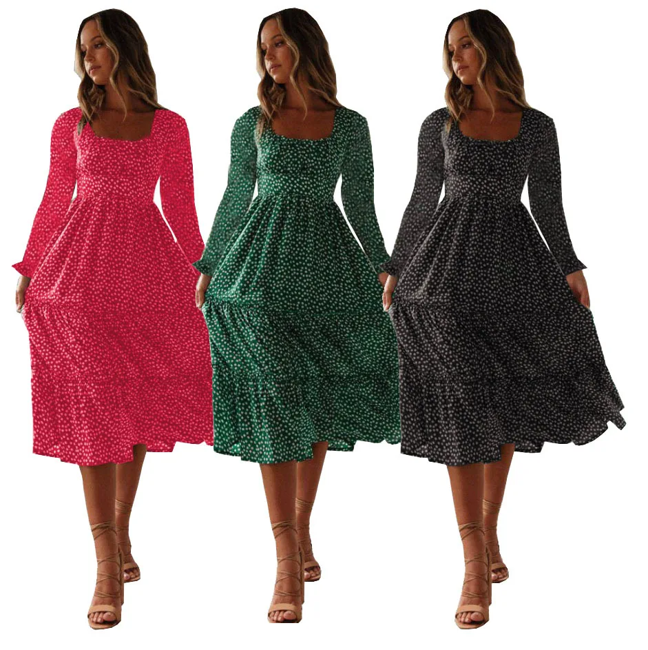 

Женское платье-трапеция с принтом, длинное платье составного кроя с оборками и коротким рукавом, одежда для женщин, лето 2021