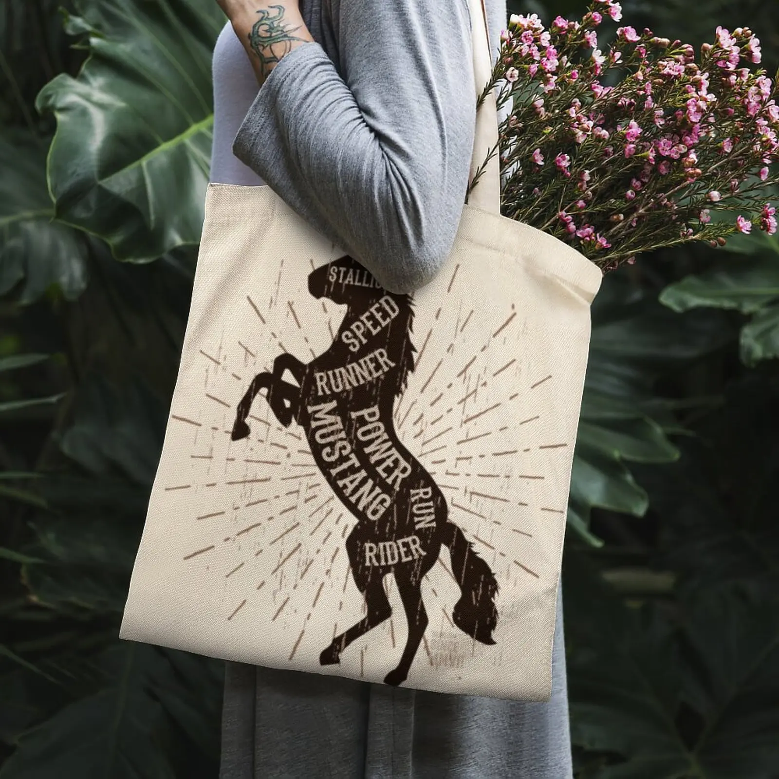 

Horse Mustang Design Tote Bag White Shoulder Bag Tops Shopping Teacher Gift