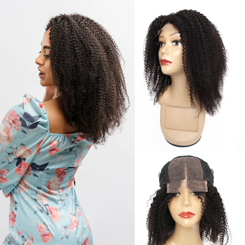 

Kinky Curly 4x4 Lace Wig 12-26 Inches Remy Indian Human Hair Extension 150% Density Pre-plucked 4*4 Lcae Closure Wigs For Women