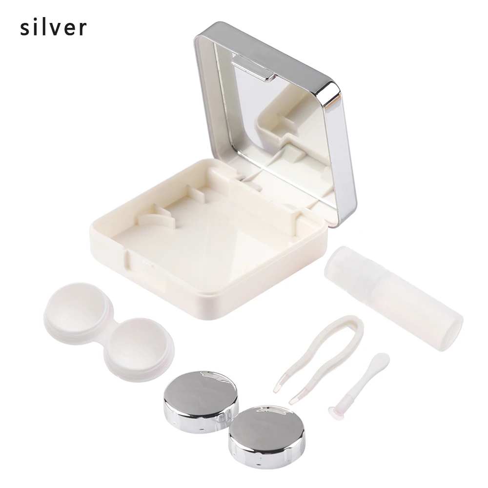 silver 1 шт. унисекс ABS пластиковый корпус контактных линз Модный милый светоотражающий дорожный объектив коробка Мини Портативный Уход за глазами набор держателя подарок - Цвет: silver