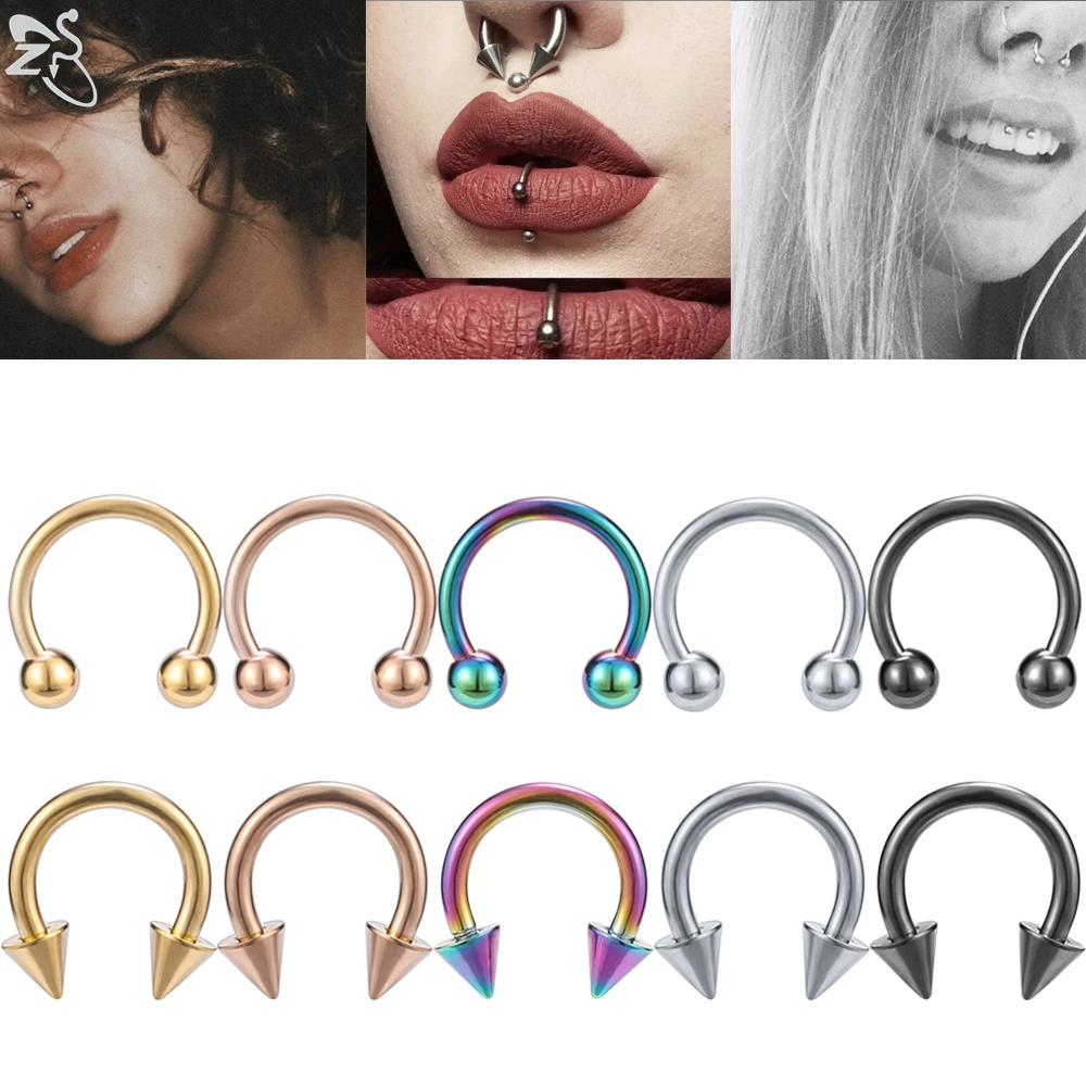 

ZS 5 Pcs/lot Stainless Steel Nose Ring Spike Nose Piercings Helix Ear Piercing For Women Men Septum Rings Body Piercing Jewelry