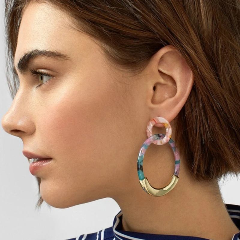 Cpop Fashion Double Round Gold Acrylic Earrings for Women Acetic Acid Exaggeration Elegant Leopard Dangle Resin Jewelry | Украшения и