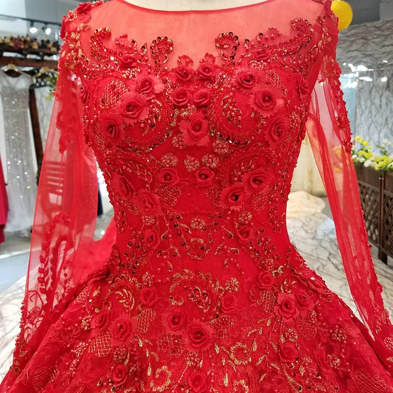 Красные винтажные Свадебные платья LS64449 для невесты с круглым вырезом и длинным
