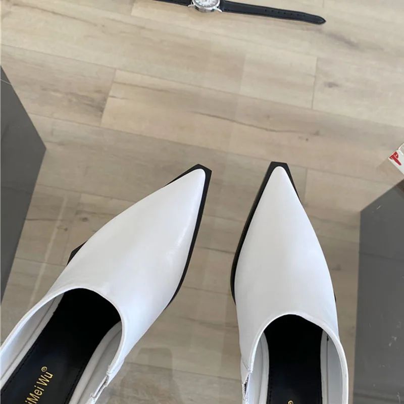 

2021 Spring Women Slipper Slip On Pointed Toe Elegant Mule Shoes Ladies Square Low Heel Female Leisure Sandal Outdoor Slides