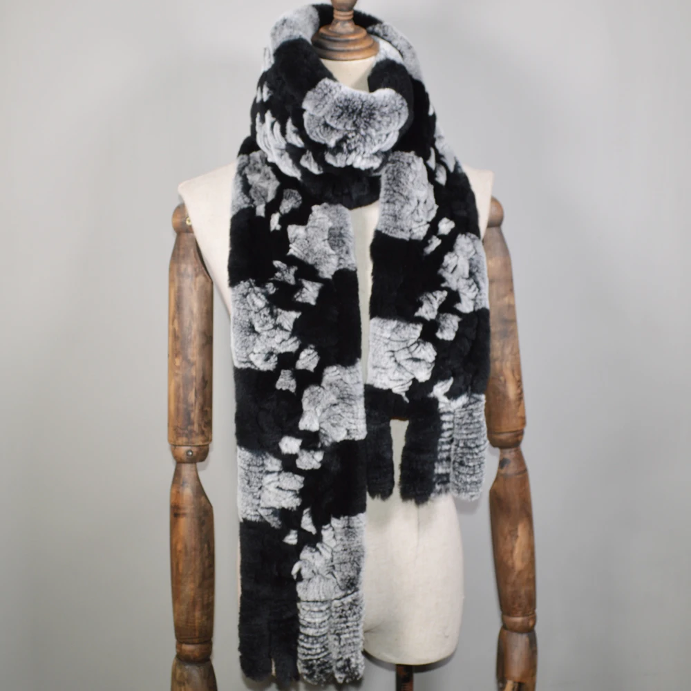 Новые длинные Стиль женская зимняя Настоящий мех кролика шарф из натурального