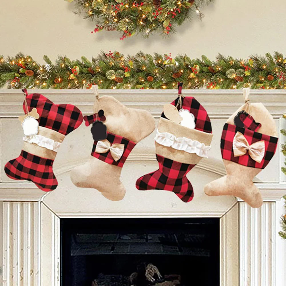 Рождественские носки рождественские в виде костей и рыбок подарочные сумки