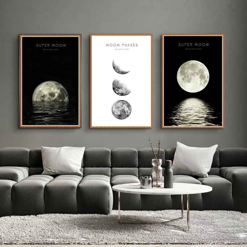 

Abstract Minimalist Black and White Canvas Wall Art Moon Phase Decor Posters & Prints Nordic Pictures Modern Painting