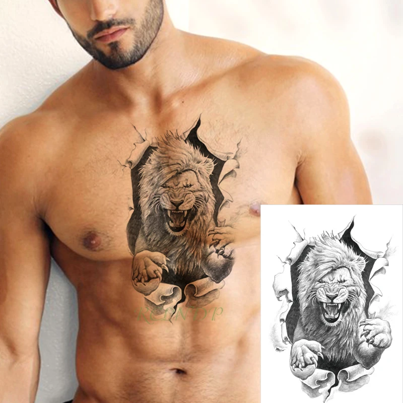 Водостойкая Временная тату наклейка roaing lion king big animal tatto black флэш поддельные