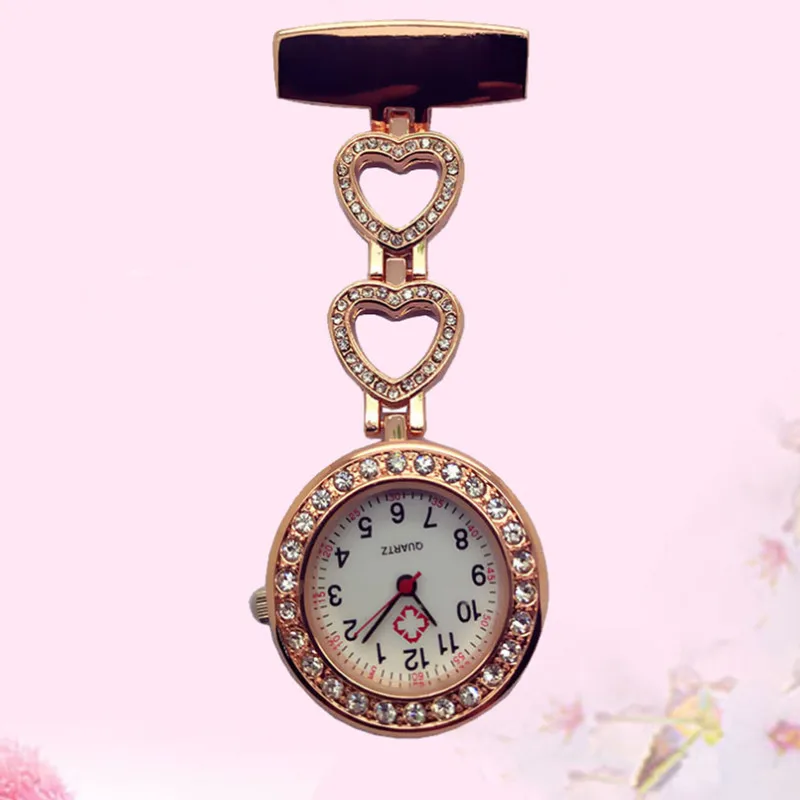 Rose gold Модные часы для медсестры, женские карманные часы с зажимом и подвеской в виде сердца, кварцевые часы для медицинского врача, часы для медсестры - Цвет: Rose gold