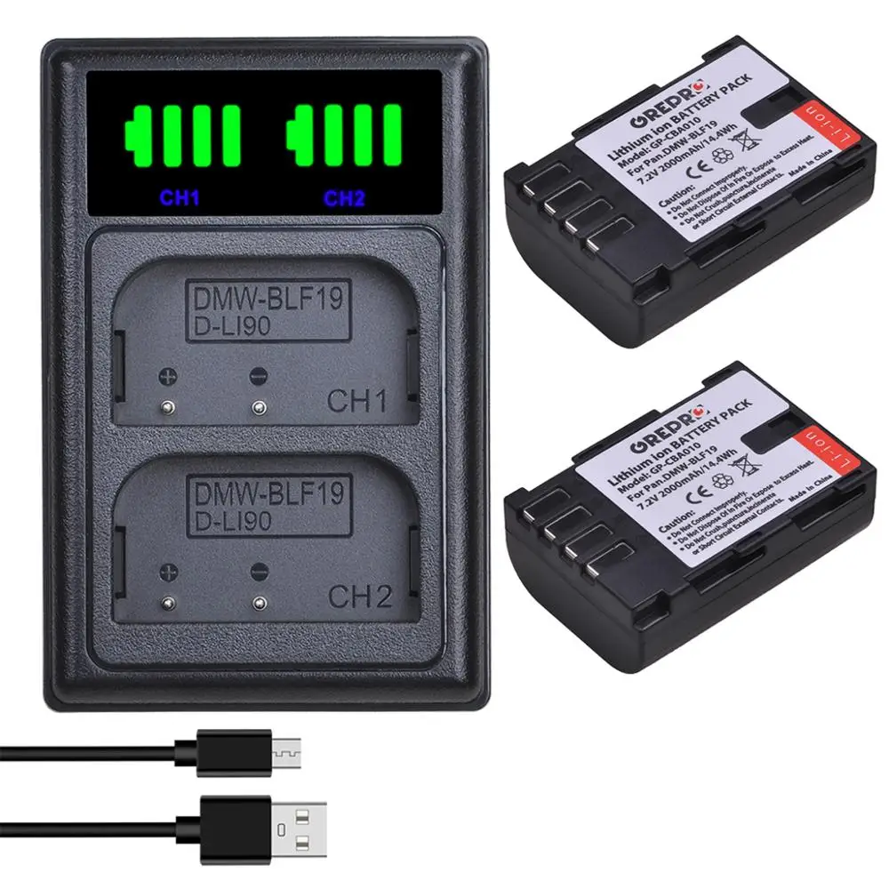 Аккумулятор DMW BLF19 BLF19E DMW-BLF19 2 шт. двойное зарядное устройство со светодиодной