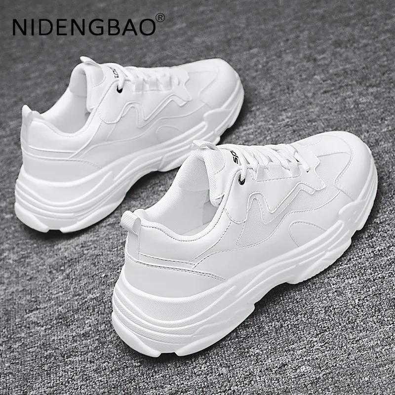 Mens Sneakers Platform All Black White Shoes Breathable Lace up Fashion Unisex Chunky Sneakers Gym Outdoor Sport Footwear Man