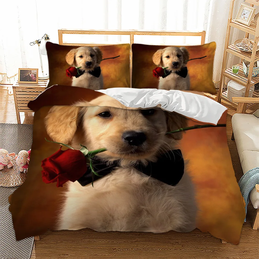 

3D Animal Dog Bedding Set Luxury Duvet Cover Cute Puppy Comforter Bed Set Decoration King Queen Bed Linen