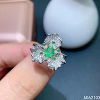 kjjeaxcmy fine jewelry 925 sterling silver inlaid natural emerald womens plant popular leaves adjustable gem ring support detec