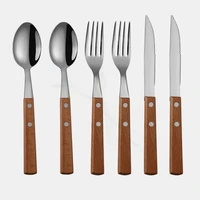 tablewellware silverware tableware fork spoon knife set 6pcs cutlery set kitchen dinnerware set stainless steel with wood handle