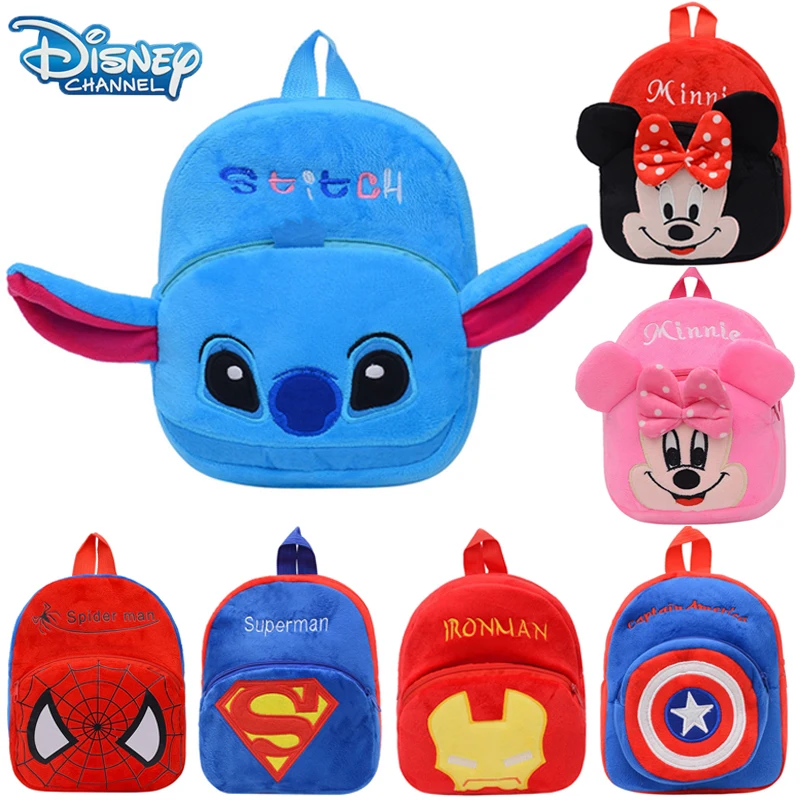 Disney Mickey Minnie Mouse Plush Backpack Spider-Man School Bag Stitch Children’s Kindergarten Anime Gift |
