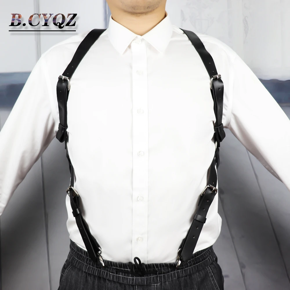 Мужской кожаный ремень B.CYQZ регулируемый пояс готический нагрудный эротический в