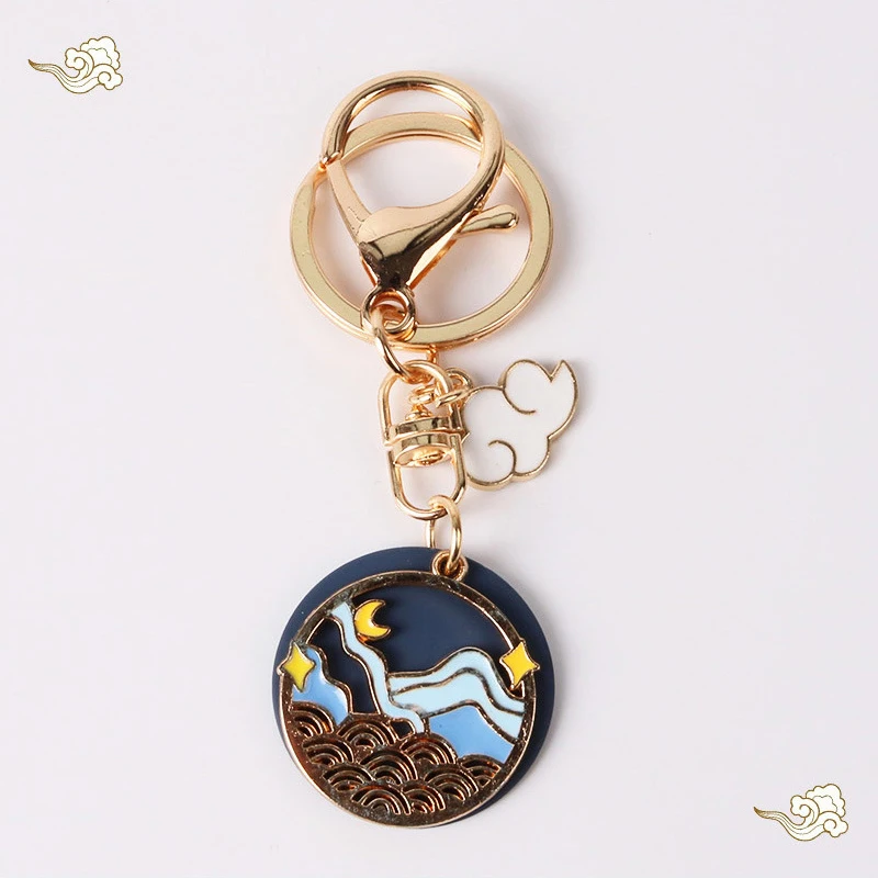 

White Crane Enamel Keychains Bag Pendant Key Ring Fashion Spoondrift Cloud Hand Dripping Oil DIY Antique Style Keychain