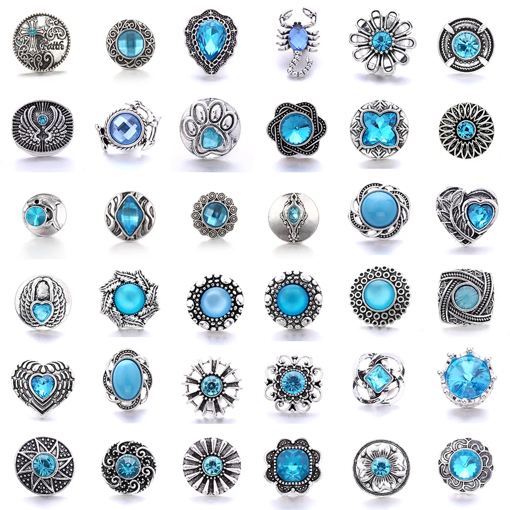 

5pcs/lot Snap Jewelry 18mm Snap Buttons Light Blue Rhinestone 18mm Flower Snap Buttons Fit 18mm Snaps Bracelets Bangles