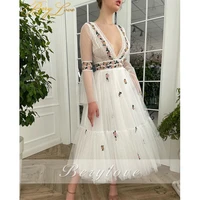 berylove a line white prom dress sexy v neck flower applique dotted tulle elegant party dress bohemian dress long evening gown