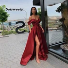 Простые элегантные длинные вечерние платья 2021 с открытыми плечами и V-образным вырезом Дешевые атласные вечерние платья Королевского синего цвета в арабском стиле