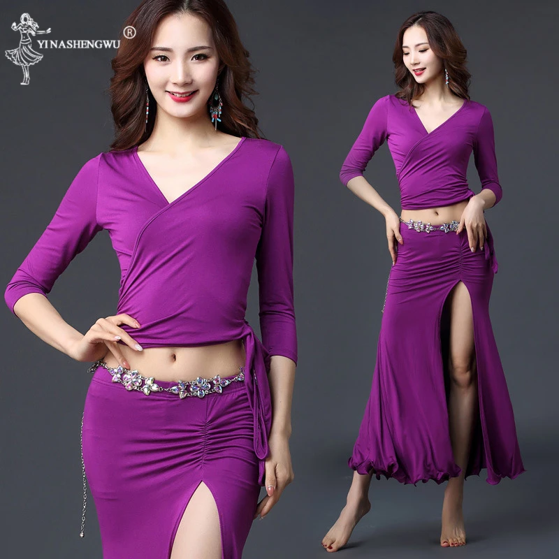 

Sexy Belly Dance Costume Practice Set Oriental Dance Autumn Winter High Split Log Skirt Belly Dancing Wear Performance Clothing