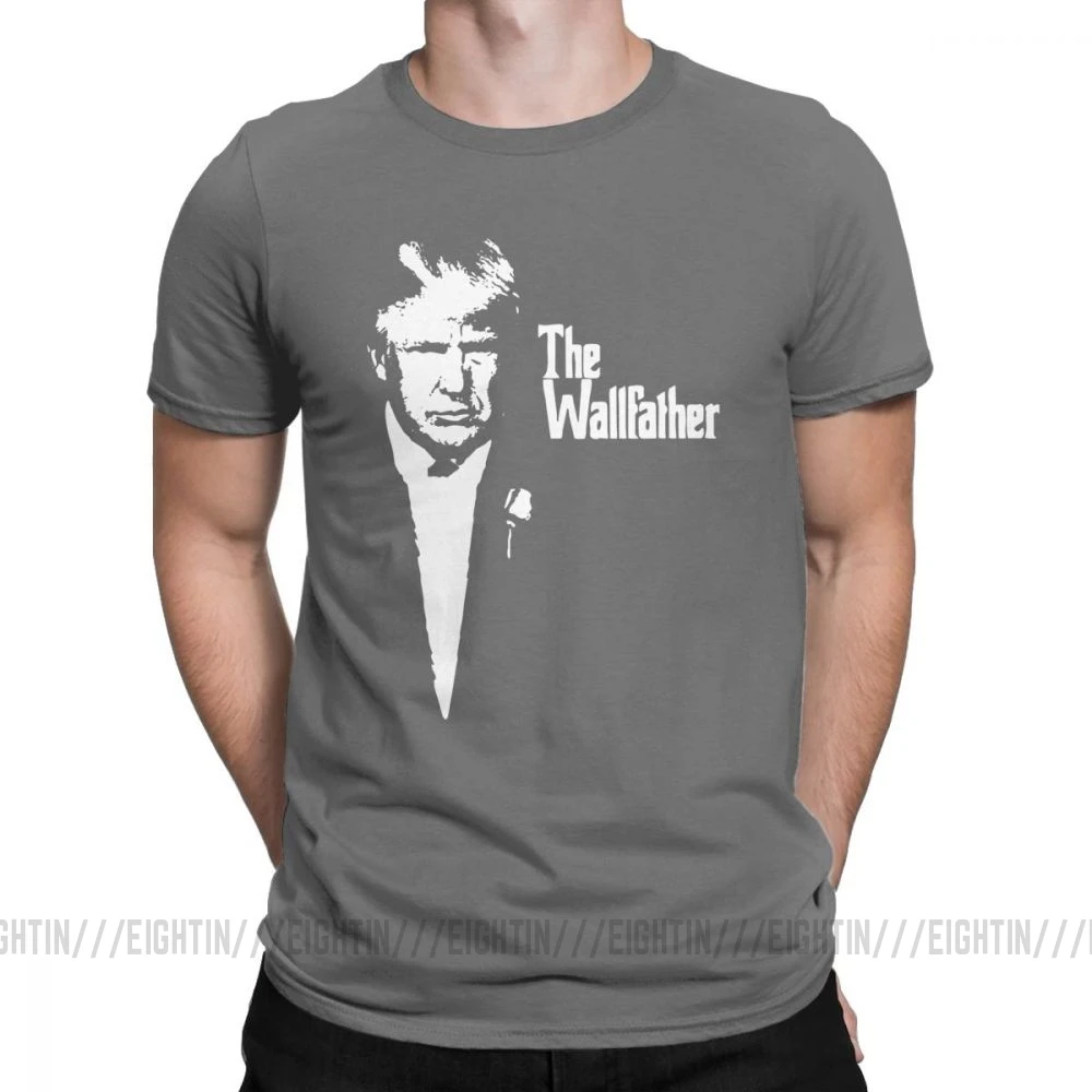 Trump The Wall Father Мужская футболка, винтажная очищенная хлопковая футболка с короткими рукавами, футболка с круглым вырезом, топы большого размера - Цвет: Темно-серый