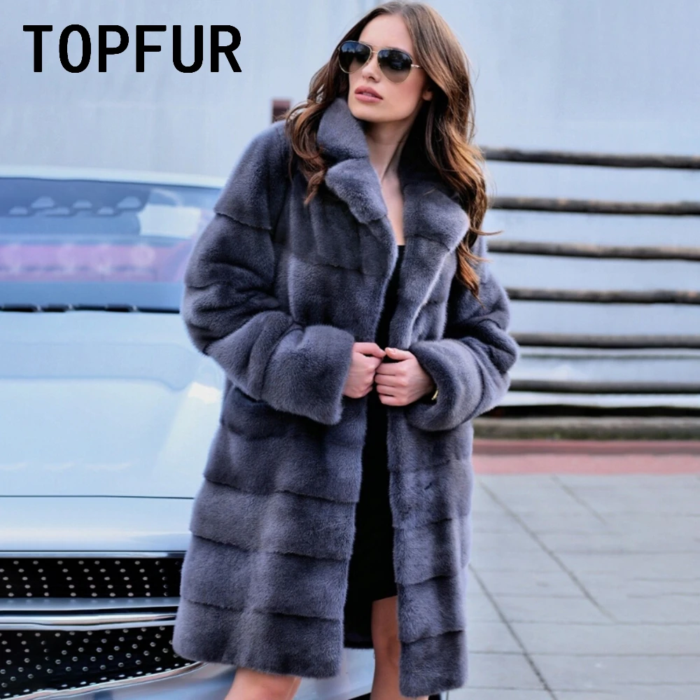 TOPFUR Female Winter Import Dark Grey Natural Mink Fur Coat Luxurious Real Fur Coat Woman High Quality Customized Basic Jacket
