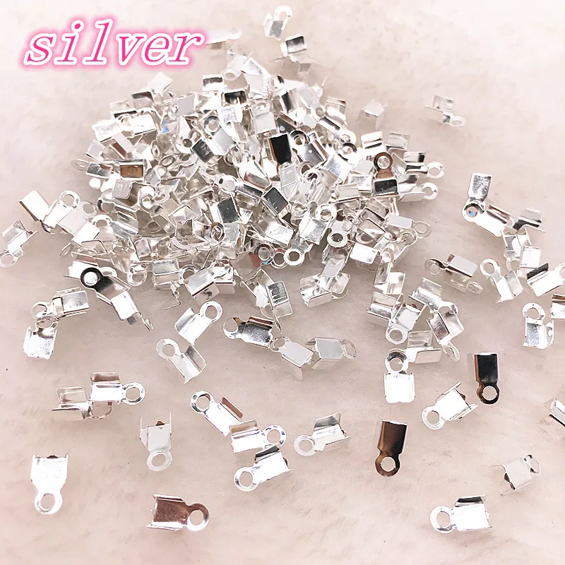 02 silver Хит 200 шт./лот, 2x6/4x8 мм, Обжимные бусины, застежки, заглушки для шнура, заглушки для шнура, лента, кожаный зажим, заглушка для ожерелья, разъемы - Цвет: 02 silver