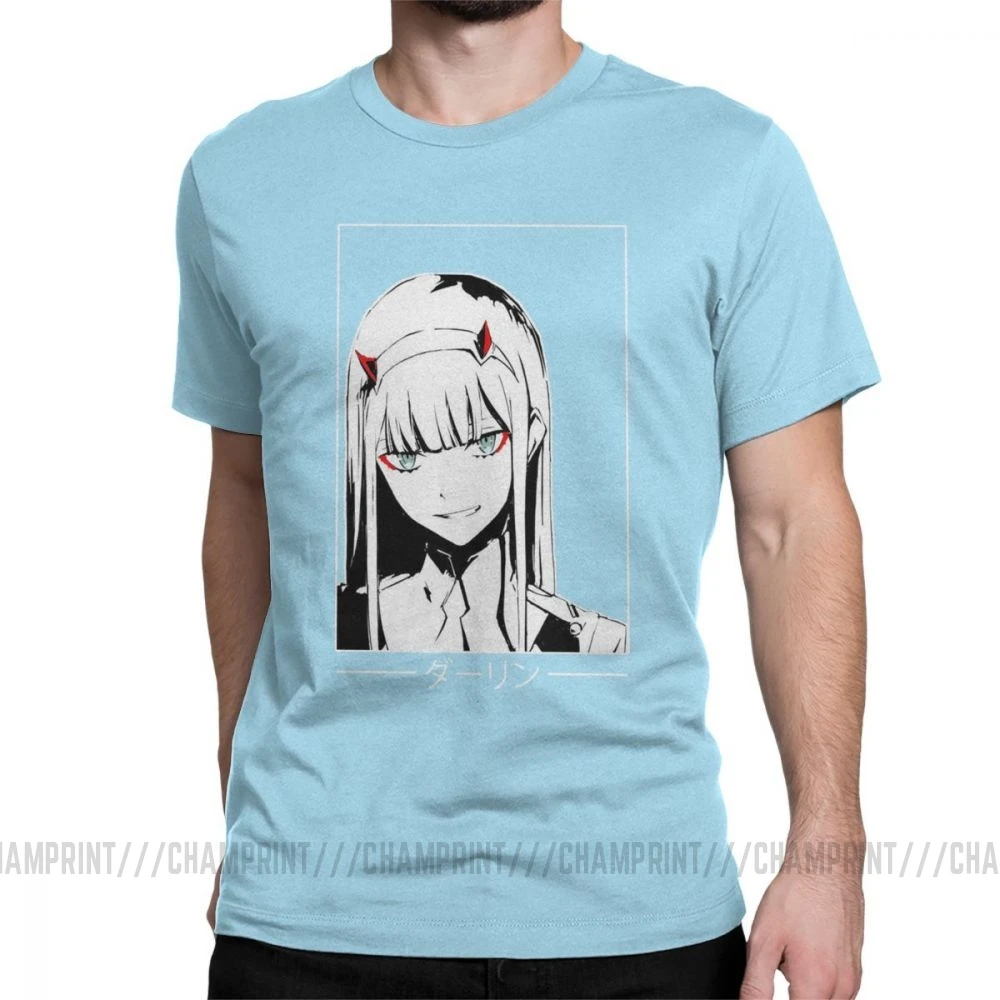 Zero Two Darling In The Franxx White Аниме Манга Футболка мужская большого размера топы хипстерские футболки с круглым вырезом очищенная хлопковая футболка - Цвет: Небесно-голубой