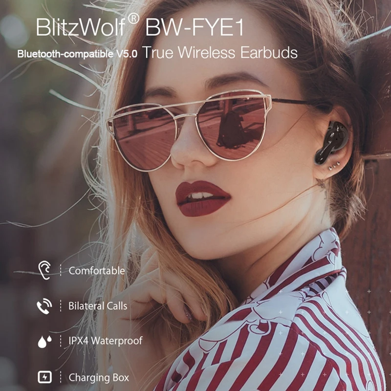 Беспроводные спортивные наушники Blitzwolf TWS с bluetooth Hi-Fi стерео двойным микрофоном |