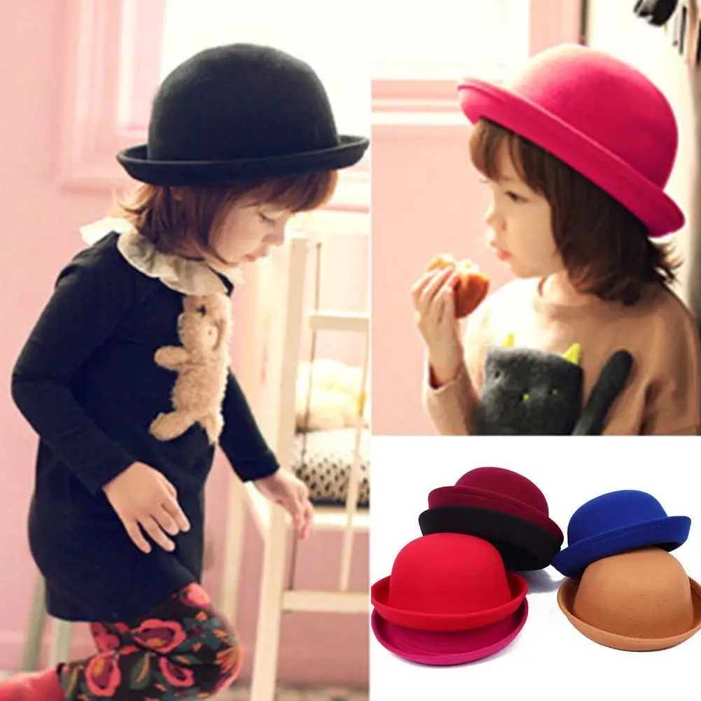 

Children's 52-54cm Imitation Wool Stereotyped Small Round Hat British Retro Small Top Hat Dome Hat Winter Children's Hats