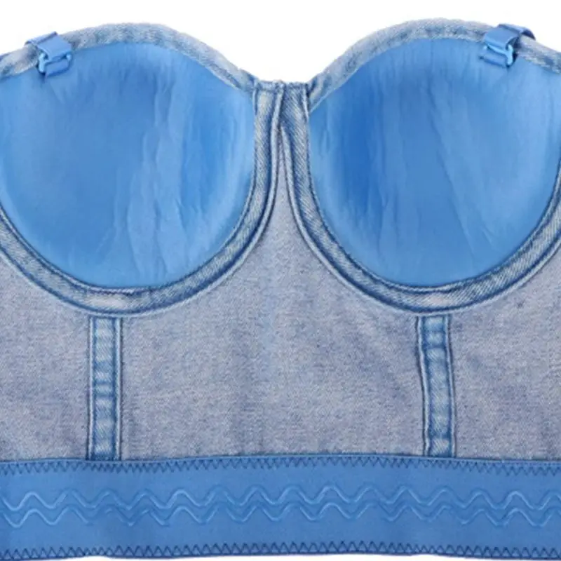 Женский укороченный топ с отстегивающимися бретелями в стиле ретро Джинсовый