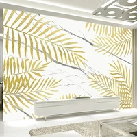 custom mural wallpaper 3d golden coconut tree leaf marble texture fresco living room tv background wall decor papel de parede 3d