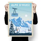 Винтажный постер Alpe d'Huez для путешествий во Франции  Пейзаж гор  Лыжная зимняя иллюстрация  Настенное искусство для домашнего декора, Подарочная Картина на холсте