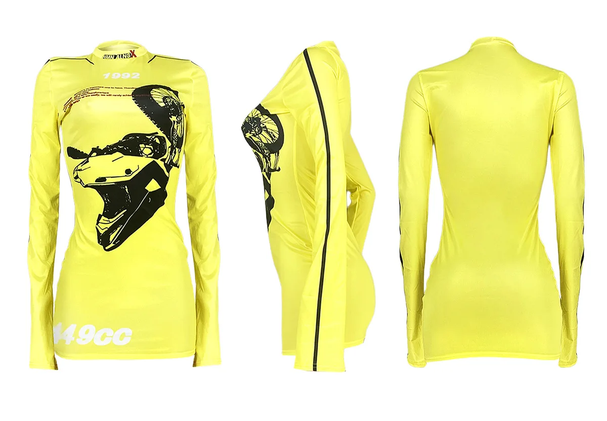 

Fashion Print Long Sleeve Sexy Bodycon Mini Dresses Woman Party Night