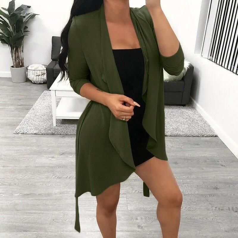 

Женский кардиган-кимоно с длинным рукавом, повседневный свободный однотонный жакет, верхняя одежда для осени