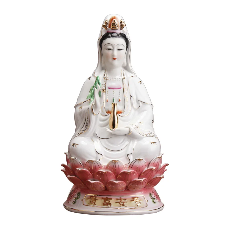 

Sales Handwork 12 Inch Guanyin Statue /Kuan Yin Sitting On Lotus Buddha Statue Figurine R42