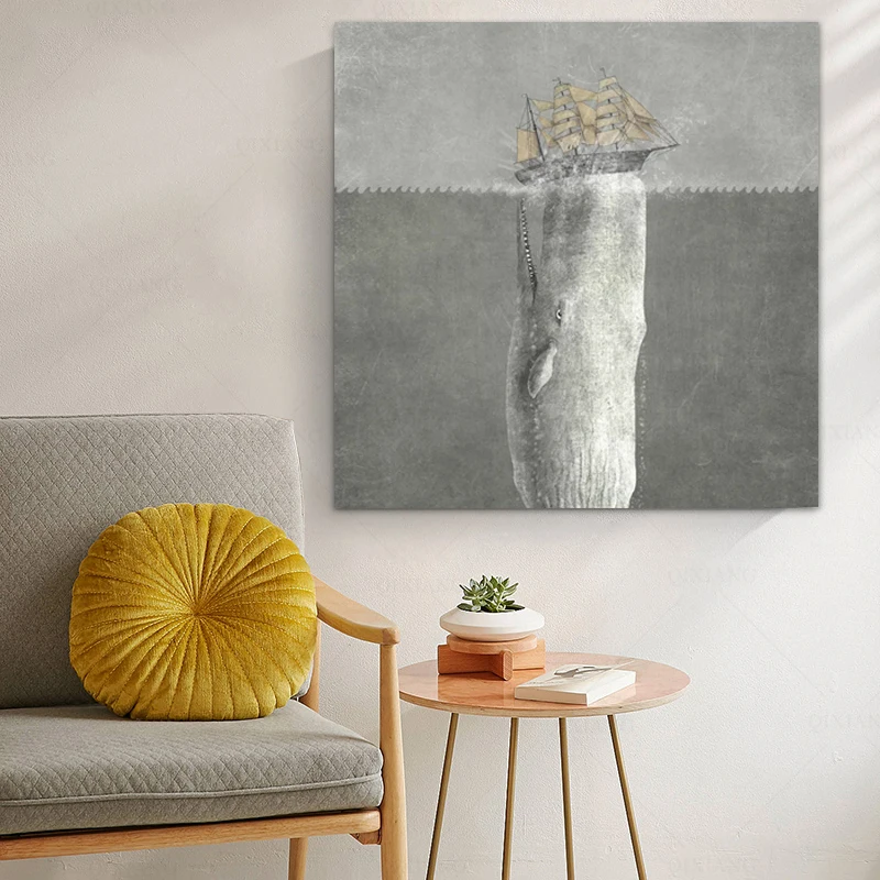 Домашний декор корабль холст живопись Кит картина милые настенные
