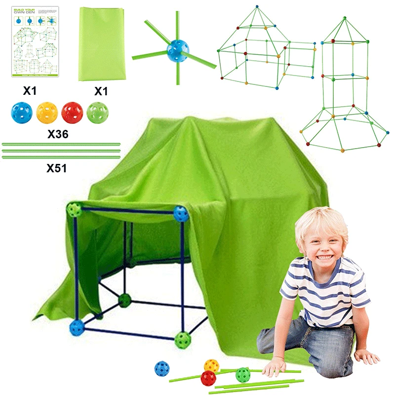 

DIY Fort Building Block Kit Multicolor 3D Construction Castles Tunnels Tents Toy Set for Children Girls Boys Build Your Own Den