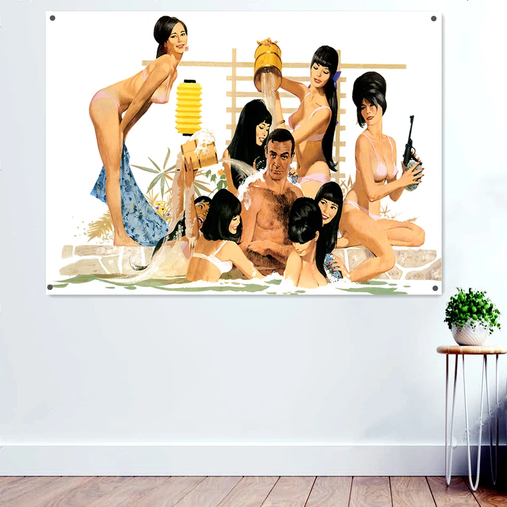 

Gangster Boss Wall Hanging Cloth Pin-Ups Posters Wall Art Vintage Sexy Girl Decorate Banner Flag Mural For Living Room Bedroom